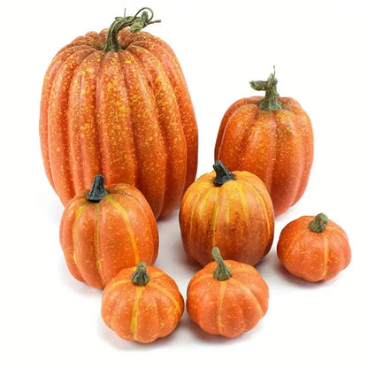 7pcs Pumpkin Autumn Decor Outdoor Orange Foam Plastic Fake Artificial Pumpkin Halloween Harvest Festival  Home Table Decor