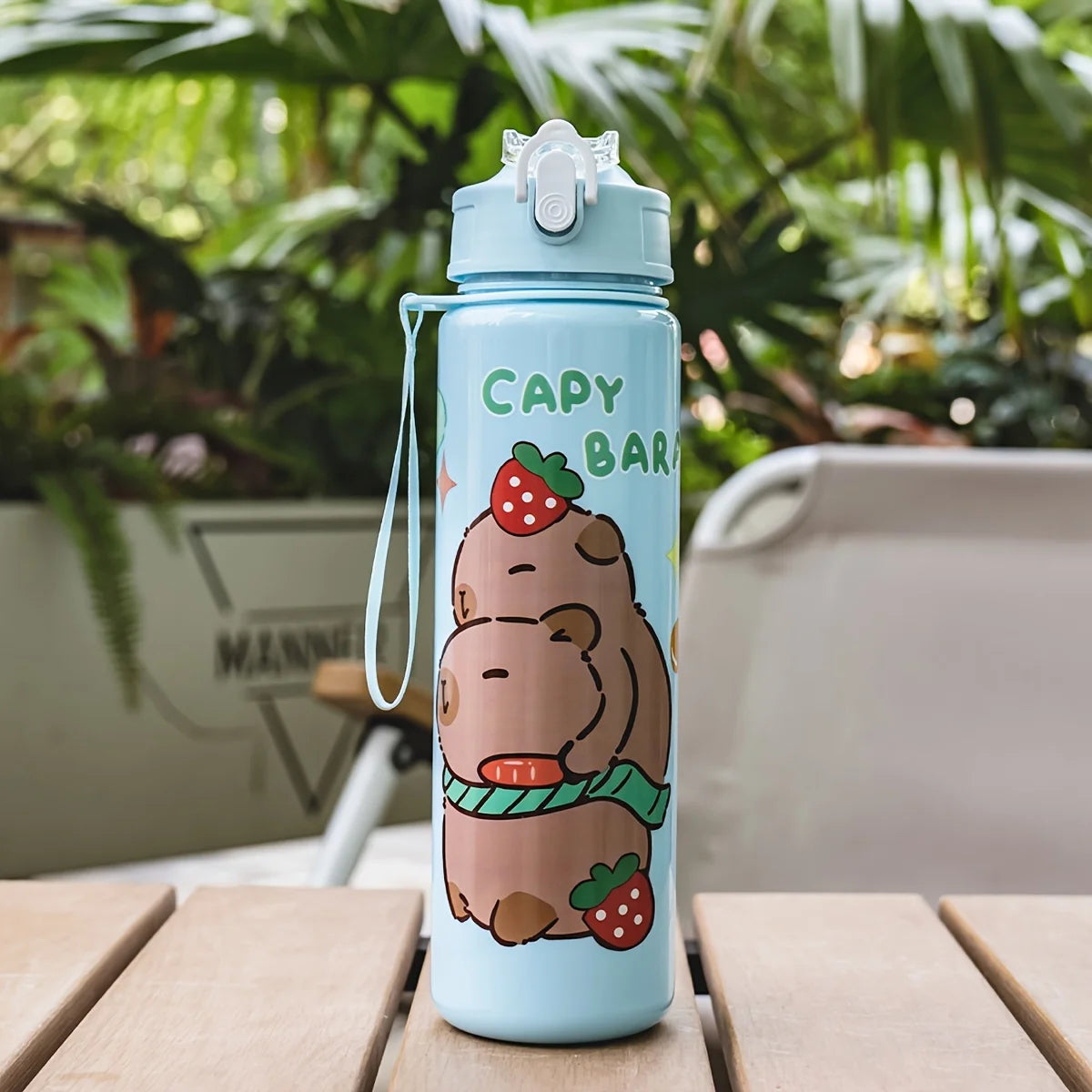 750ml/26oz Cute Cartoon Plastic Water Bottle with Straw Multi-Style Selection for Outdoor Sports Travel Camping Festive Parties