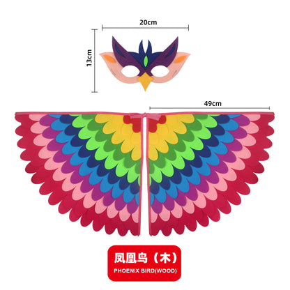 Animal Bird Wings+Mask Suit Stage Performance Peacock Owl Parrot Bird Felt Cape Halloween Bird Funny Party Cosplay Cloak