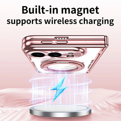 360 Rotating Magnetic Bracket Electroplating‌ Case for iPhone Ultra 18 Fold Wide Hinge Protection‌ Shockproof for Magsafe Cover