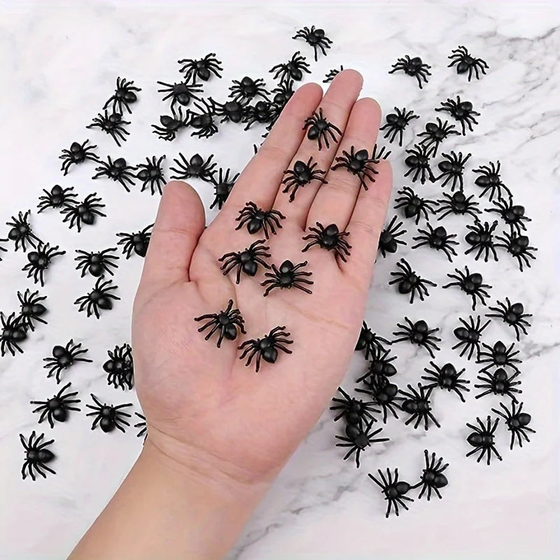 100/50pcs Realistic Spider Christmas Halloween Decoration Plastic Mini Spider Black Scary Spider Prank Haunted House Decorations
