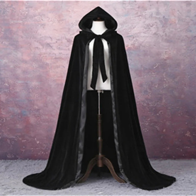Adult Child Velvet Hooded Cape New Adult Halloween Hooded Cloak Velvet Witches Princess Black Red Velvet Hooded