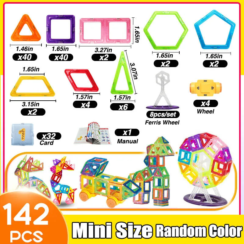 64-184Pcs Kids Magnetic Building Blocks Mini Size Magnet Toys for Boys Construction Set STEM Toy for Children Girls