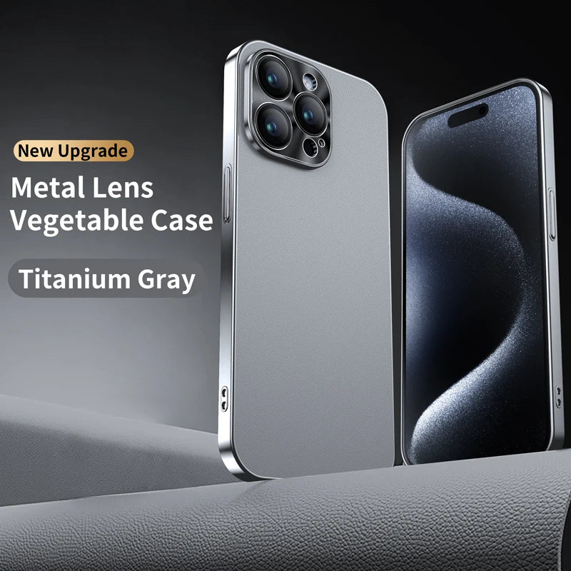 New Luxury Plating Border Solid Color Leather Shockproof Phone Case For iPhone 16 Pro Max 14 12 13 15 Pro Max Bumper Back Cover
