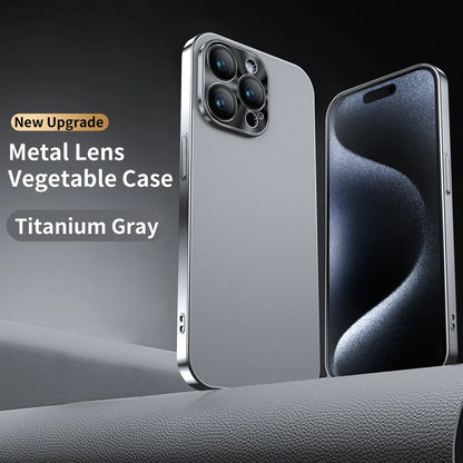 New Luxury Plating Border Solid Color Leather Shockproof Phone Case For iPhone 16 Pro Max 14 12 13 15 Pro Max Bumper Back Cover