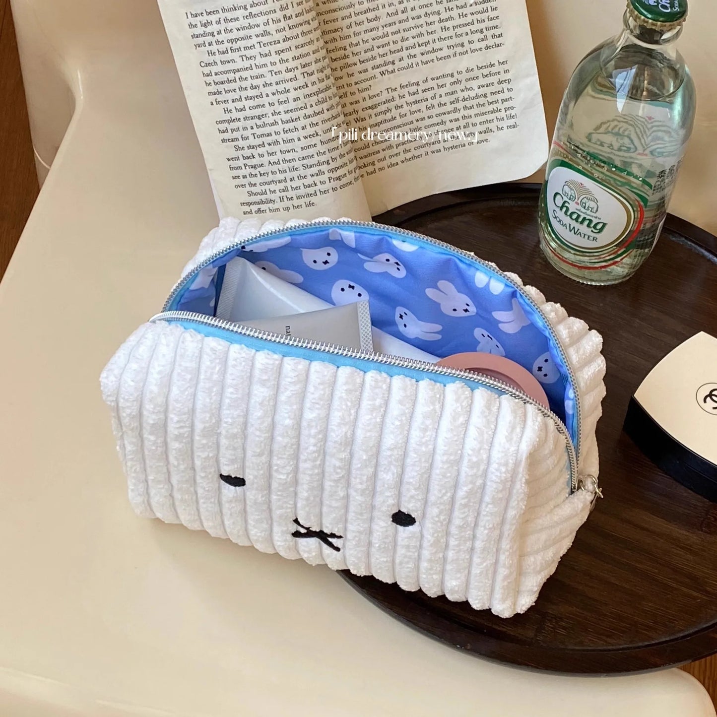 Kawaii Miffy Striped Large Capacity Student Stationery Storage Bag Portable Miffy Cosmetic Bag Makeup Storage Bag Birthday Gifts