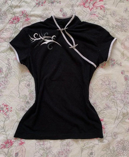 Classic Y2K Slim Personality Woman's Clothing Gothic Shirts Elegant Artsy Aesthetic Minimalist Short Sleeve Daily Female Tops
