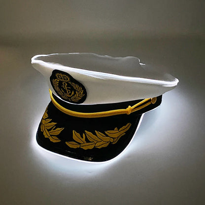 Halloween LED Black Pirate Hat For Adult Pirate Theme Party Glowing Captain Cap Cosplay Costume Luminous Hat With Skull Pattern