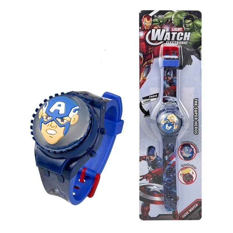 New Spiderman Kids Watches For Boys Cartoon Hello Kitty Stitch Children Rotate Watch with Flash Light Sanrio Girls Toys Clock