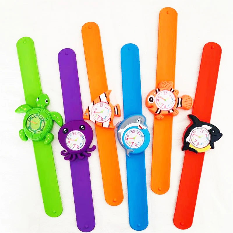 Boys Girls Watches Baby Kindergarten Party Gift Children Study Time Toy Wristwatches Slap Bracelet Clock Cartoon Kids Watches 22