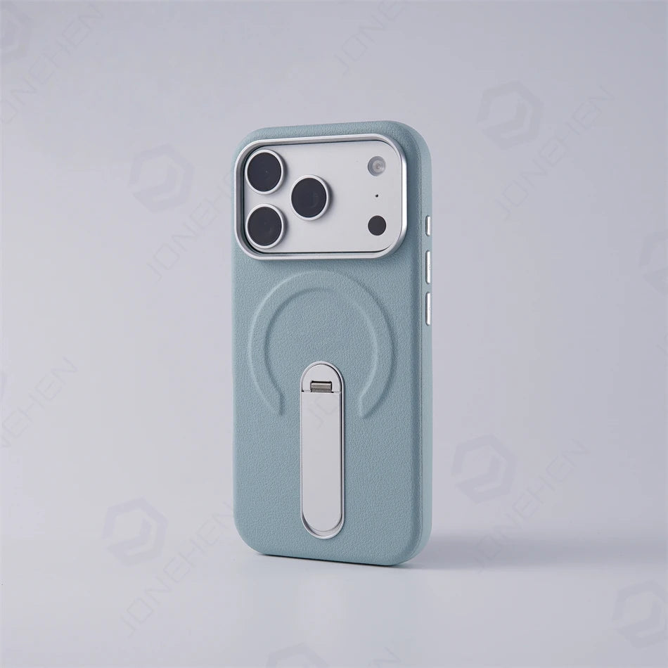 Magnetic Retro Leather Stand Holder Case For IPhone 17 16 15 14 13 18 Pro Max Wireless Charge Shockproof Armor Cover For Magsafe