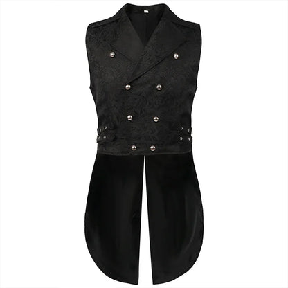 Men Medieval Vest Steampunk Coat Victorian Prom Costume Pleated Waistcoat Retro Top Double-breasted Jacquard Cloth