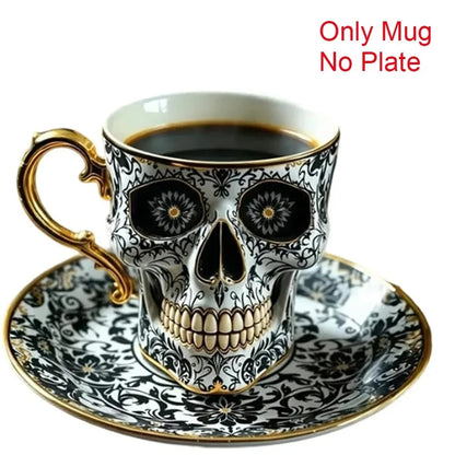 New Halloween Skull Printed Resin Coffee Cups and Saucers Gift Box Set Household High-grade Exquisite Coffee Tea Cup Set