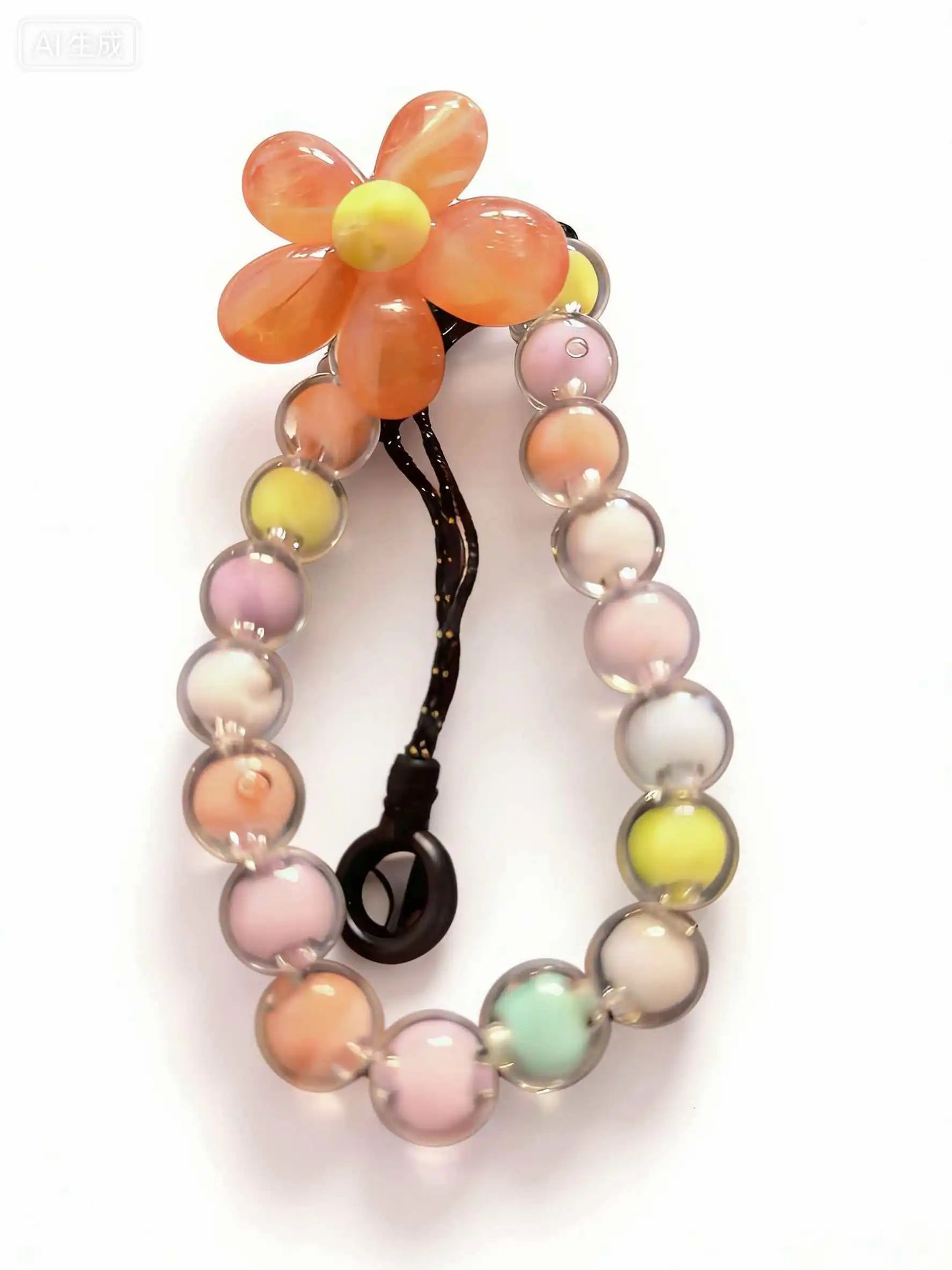 Phone Anti-lost Lanyard Key Short Wrist Pendant Colorful Macaron Round Bead Pendant Women's Hand-held Chain Mobile Phone Lanyard