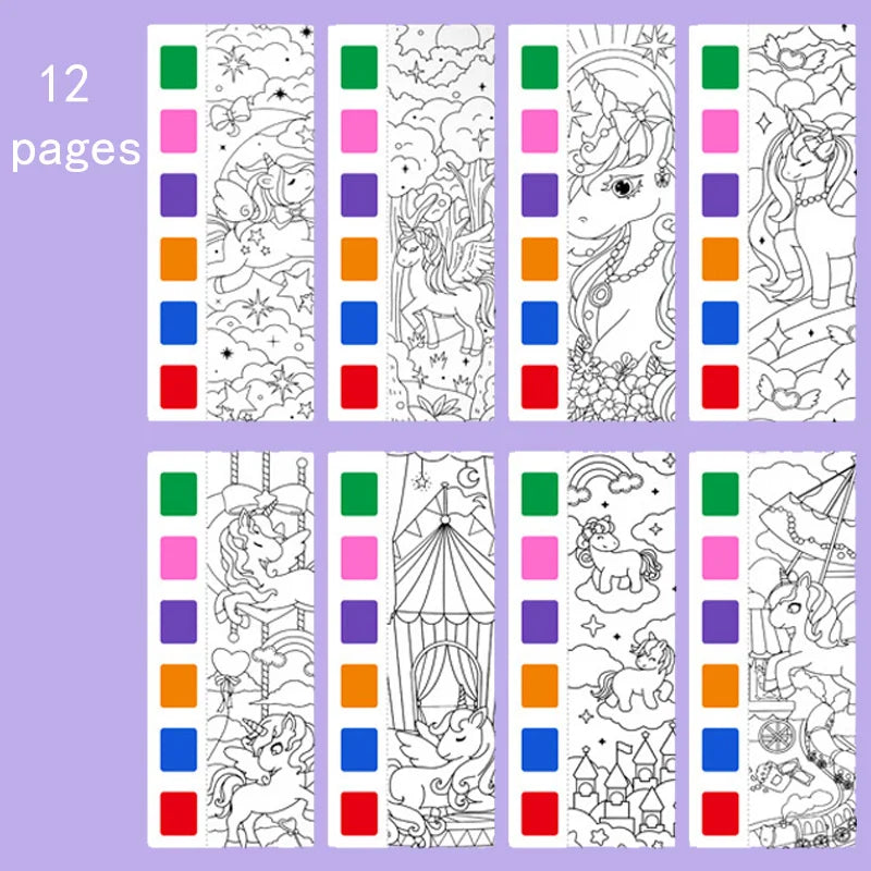 12pages Children's Watercolor Coloring Book,Drawing Toys For Thanksgiving, Easter, Christmas Gifts, With Built-in Watercolor Pen