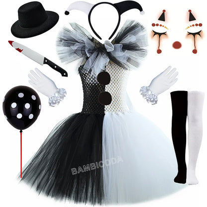 The Clown Costume Terrifier Art Girl Black White Fancy Tutu Dress Horror Joker Dress for Girls Halloween Carnival Party Costumes