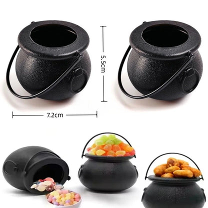 12pcs Black Cauldron with Handle, Magic Witch Cauldron Kettles Halloween Pot Candy Bowl Holder for Halloween & St. Patrick’s Day