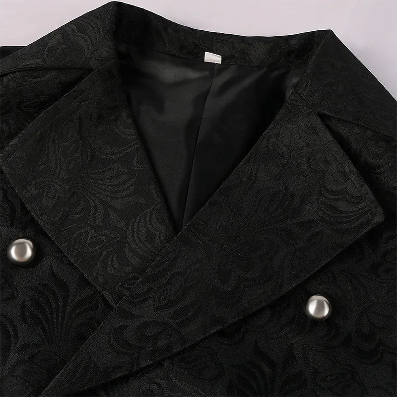 Men Medieval Vest Steampunk Coat Victorian Prom Costume Pleated Waistcoat Retro Top Double-breasted Jacquard Cloth