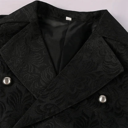 Men Medieval Vest Steampunk Coat Victorian Prom Costume Pleated Waistcoat Retro Top Double-breasted Jacquard Cloth