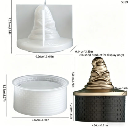 Magic Wizard Hat Candle Holder Silicone Mold with Cover DIY Epoxy Resin Gypsum Concrete Casting Mold Handcraft Halloween Decor