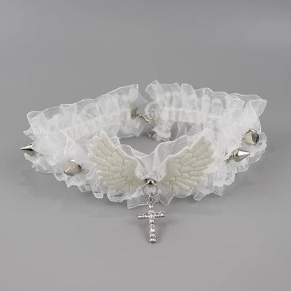 Y2K Women Sequins Wings Cross Spike Charms Adjustable Chain Necklaces Goth Vintage Accessories Halloween Cosplay Party Jewelry