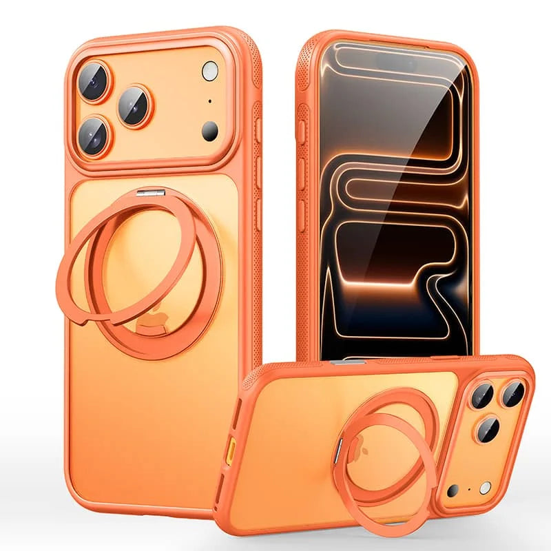 360 Spin Magnetic Stand (Pro-Version) for iPhone 17 Pro Max 17 Air Case (Compatible with Magnetic) Matte Translucent Shockproof