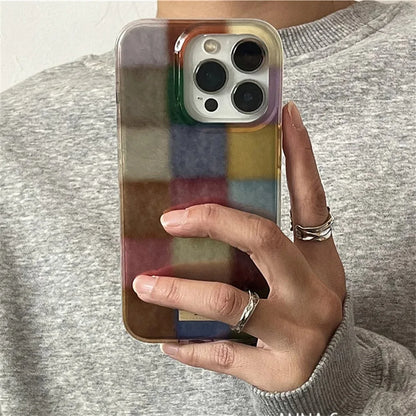 Cute Dopamine Color Block Match Plaid Clear Case For iPhone 18 17 16 15 14 13 12 11 Pro Max XS XR X 7 Plus Checkered Soft Cover