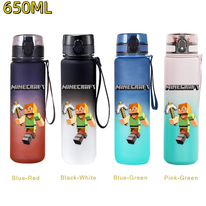 650ML Minecraft Sports Water Bottle LeakProof Plastic Cup Fitness Outdoor Shaker Drink Bottle Travel Office Jugs Birthday Gifts