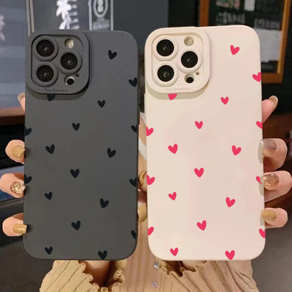 Black Love Heart Phone Case For iPhone 18 17 16 14 15 13 12 11 Pro Max X XR XS 7 8 15 16 Plus SE Shockproof Silicone Soft Cover
