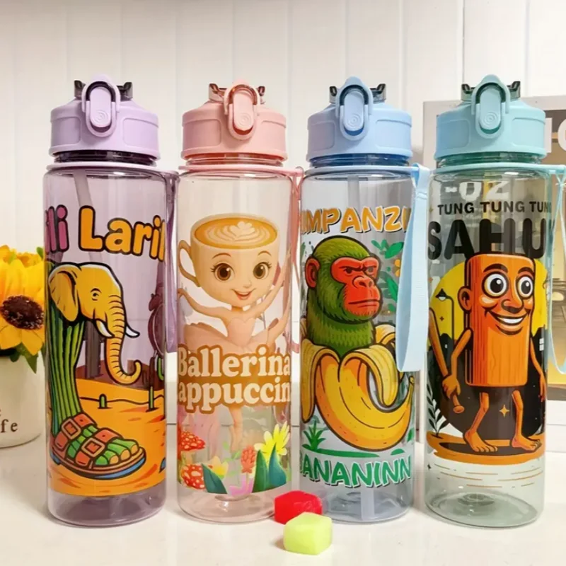 750ML Italian Brainrot Water Bottle Outdoor Drinking Cartoon Sports Cups Tung Tung Tung Sahur Tralalero Tralala Christmas Gifts