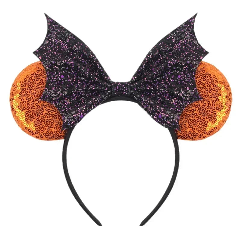Disney leather Bat Bows Mickey Mouse Ear Headband for Adults Halloween Headwear Women Girls Cosplay Ghost Party Hair Accessories