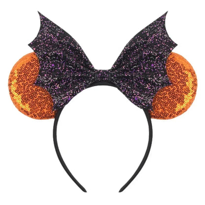 Disney leather Bat Bows Mickey Mouse Ear Headband for Adults Halloween Headwear Women Girls Cosplay Ghost Party Hair Accessories