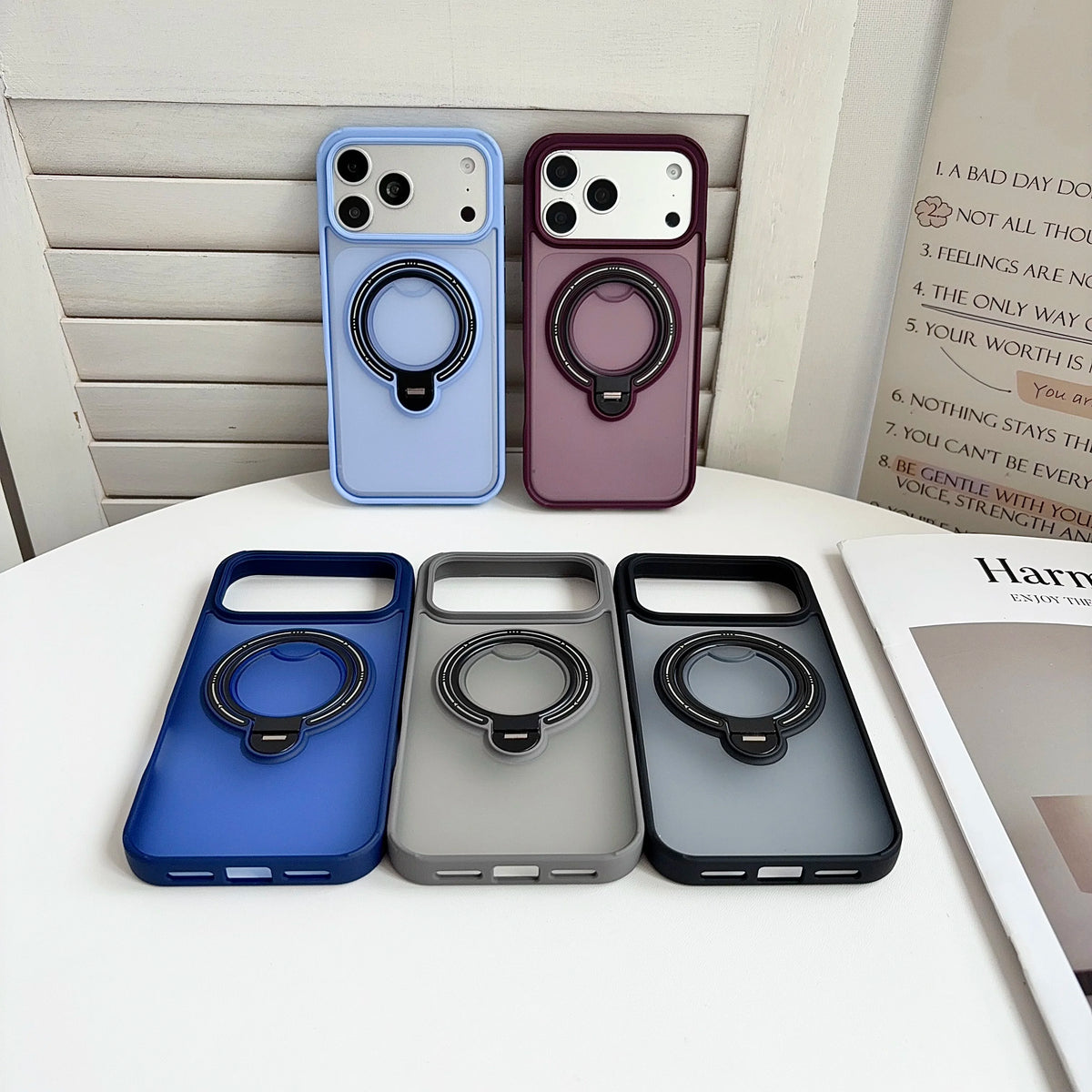 360° Rotating Holder Magnetic Phone Case For Iphone 17 18 Pro Max Stand Phone Cover For Magsafe Luxury Frosted Back Panel Shell