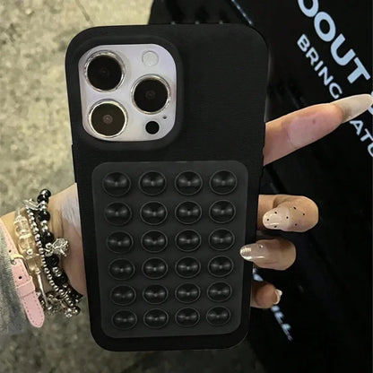 3D Suction Cup Stand Litchi Pattern Phone Case For iPhone 18 17 16 15 Pro Max Plus 16E 14 13 12 11 Pro Max X XS Shockproof Cover