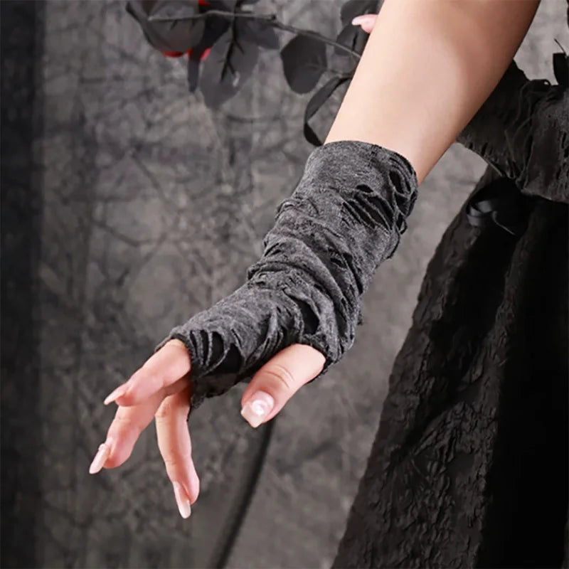 Sexy Gothic Fingerless Long Gloves for Women Men Halloween Gloves Mittens Clubwear Dance Cosplay Costume Accessories