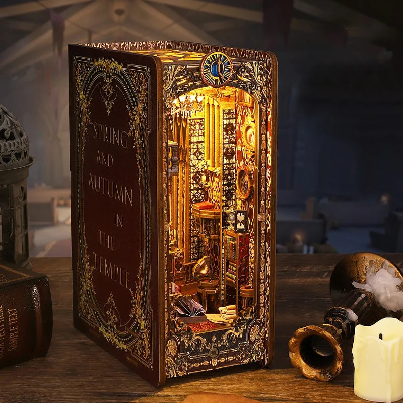 DIY Book Nook Kit Miniature Doll House With Furniture 3D Puzzle Model Building Wooden Bookshelf Bookend Toy Adults Birthday Gift