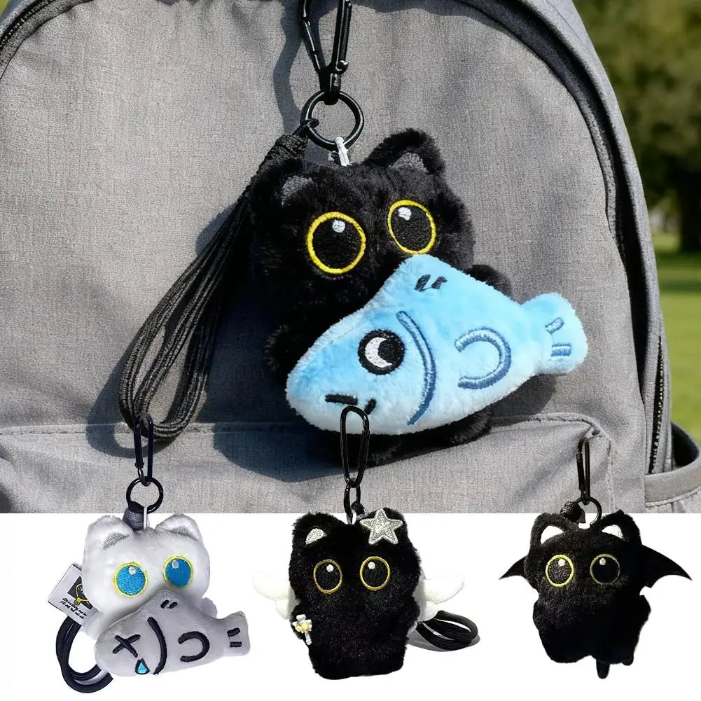 Cute Cartoon Plush Black Cat Keychain Bag Pendant Decoration Kawaii Stuffed Doll Toy Car Keyring Accessories Couples Gift