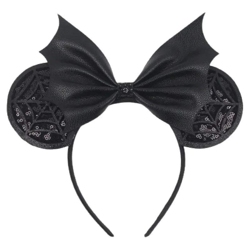 Disney leather Bat Bows Mickey Mouse Ear Headband for Adults Halloween Headwear Women Girls Cosplay Ghost Party Hair Accessories
