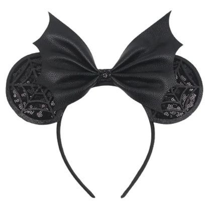 Disney leather Bat Bows Mickey Mouse Ear Headband for Adults Halloween Headwear Women Girls Cosplay Ghost Party Hair Accessories