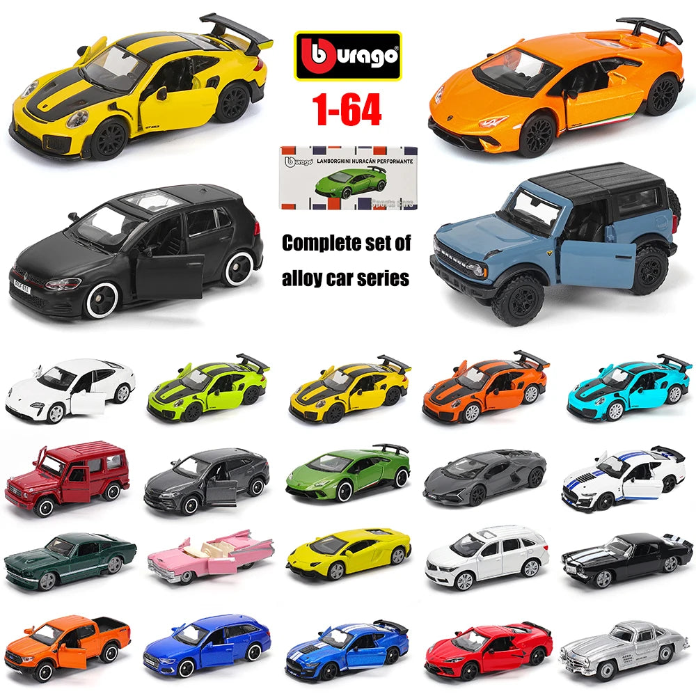 Bburago 1:64 golf Porsche 911 Shelby Raventon Mustang Lamborghini Collection Series Car Die Casting Model Gift Toy