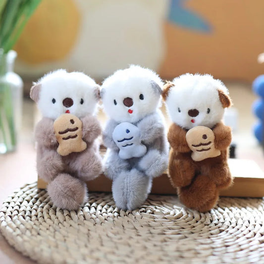ZAKOL Cute Otters Holding Fish Plush Pendant Keychain Backpack Keyrings Pendant Bag Key Wallet Pendant Wholesale