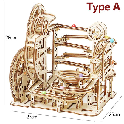 3d Wooden Puzzle Marble Runs Mechanical Puzzles Self Assembly Toy STEAM Educational Toys Model Building Kits for Kids Adult Gift