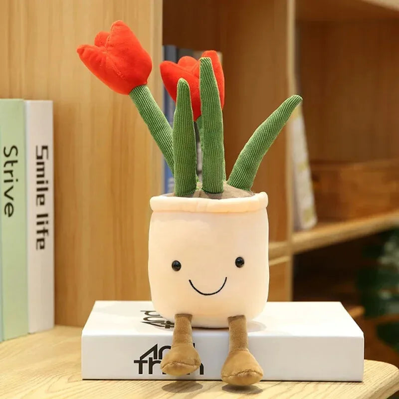 Lifelike Tulip Plant 33CM Plush Soft Plush Stuffed Toys Potted Flower Tulip Bookshelf