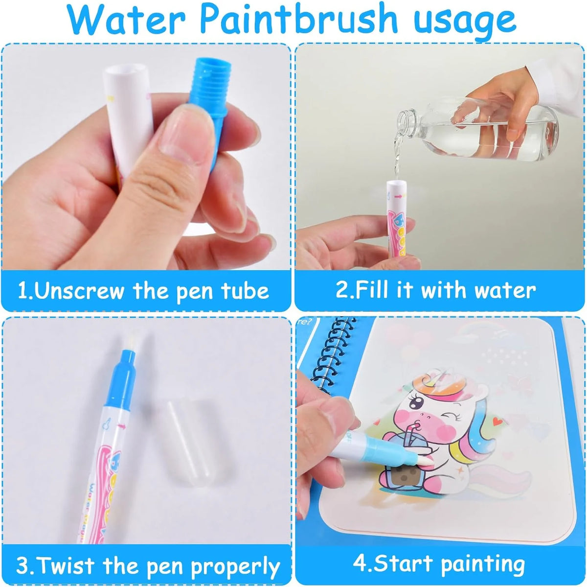 1pc Reusable Water Drawing Book Magic Water Book Mess-Free Magic Painting Pad with Refillable Water Pen Learning  Education Toy