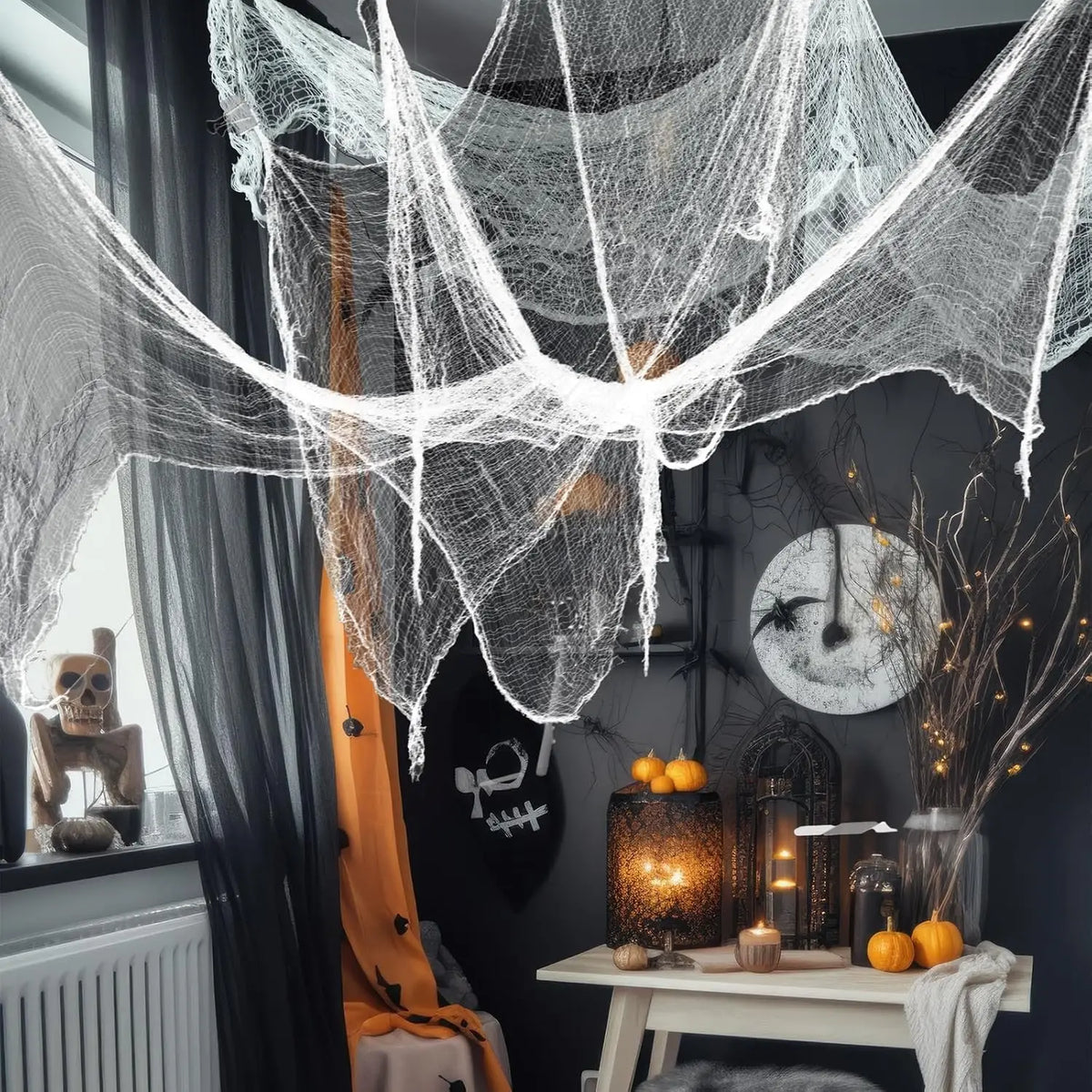 Spooky Halloween Fabric Decor -  Terror Gauze for Outdoor Scenes, Haunted Porch & Window Dressings