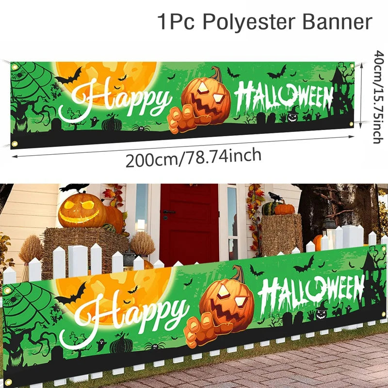 Ghost Halloween Pumpkin Banner Retro Halloween Party Signs Banner Decorations Fence Yard Porch Sign Outdoor Terror Decorations