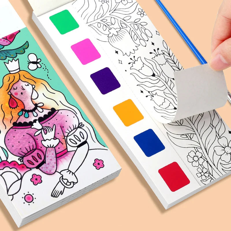 12pages Children's Watercolor Coloring Book,Drawing Toys For Thanksgiving, Easter, Christmas Gifts, With Built-in Watercolor Pen