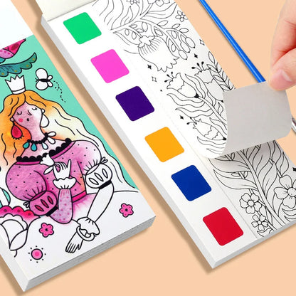 12pages Children's Watercolor Coloring Book,Drawing Toys For Thanksgiving, Easter, Christmas Gifts, With Built-in Watercolor Pen