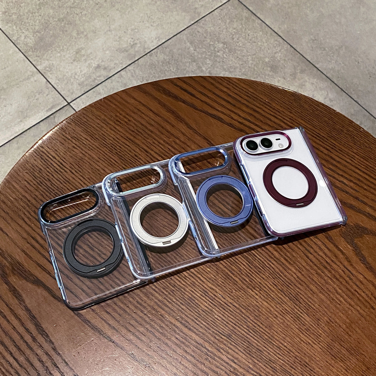 Bicolor 360 Rotating Magnetic Kickstand Case for iPhone Ultra 18 Fold Wide Metal Lens Shockproof Central Axis Protection Cover