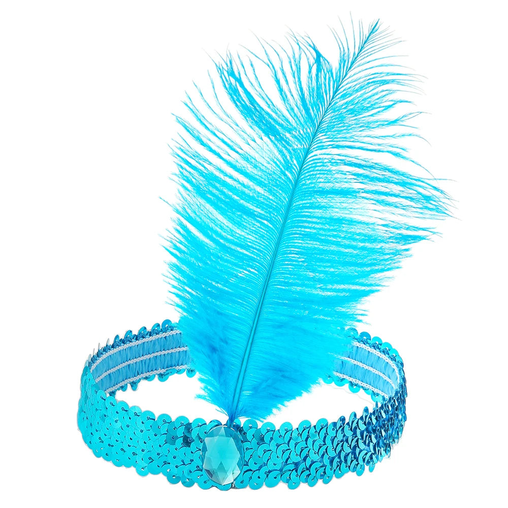 1920s Flapper Headband Feather Headpiece Sequin Headband with Gem for Gatsby Party Halloween Costume Accessory